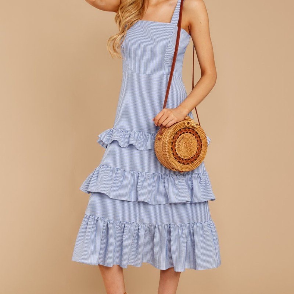 Red Dress Boutique Blue Striped Dress with Ruffles
